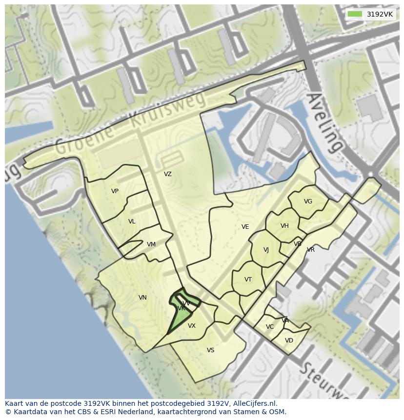 Afbeelding van het postcodegebied 3192 VK op de kaart.