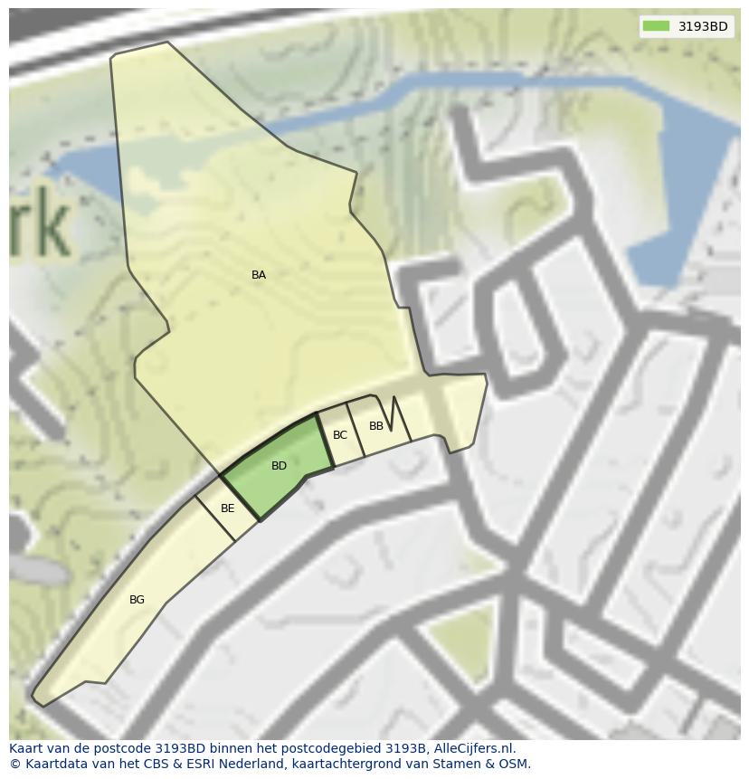 Afbeelding van het postcodegebied 3193 BD op de kaart.