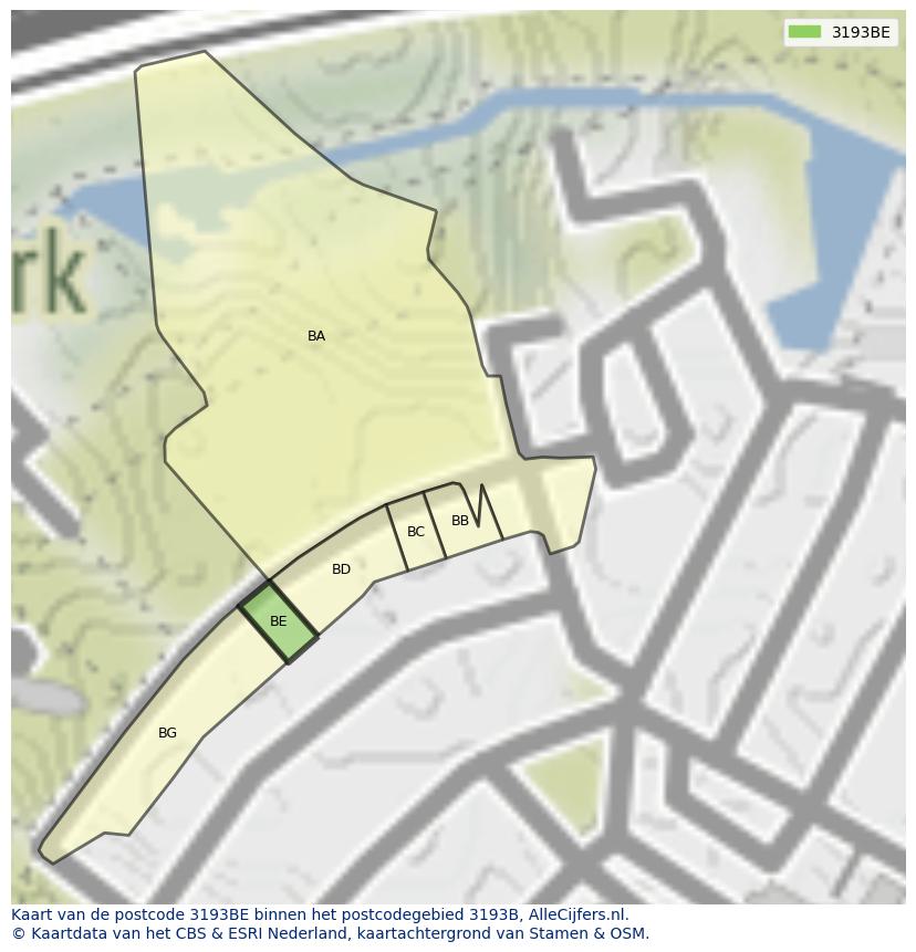 Afbeelding van het postcodegebied 3193 BE op de kaart.
