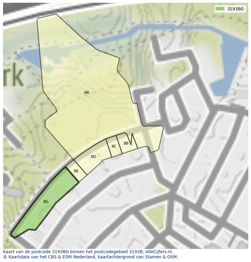 Afbeelding van het postcodegebied 3193 BG op de kaart.