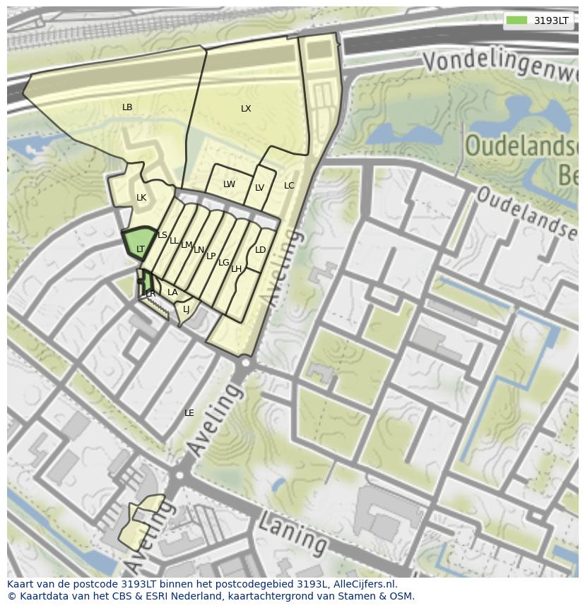 Afbeelding van het postcodegebied 3193 LT op de kaart.