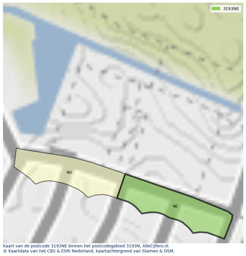 Afbeelding van het postcodegebied 3193 NE op de kaart.