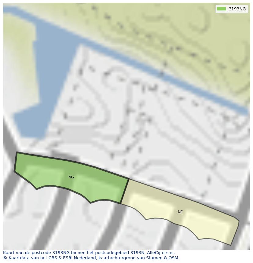 Afbeelding van het postcodegebied 3193 NG op de kaart.