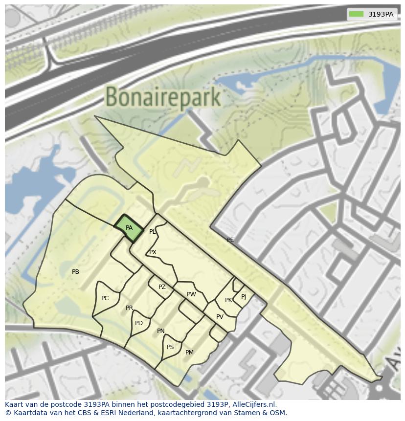 Afbeelding van het postcodegebied 3193 PA op de kaart.