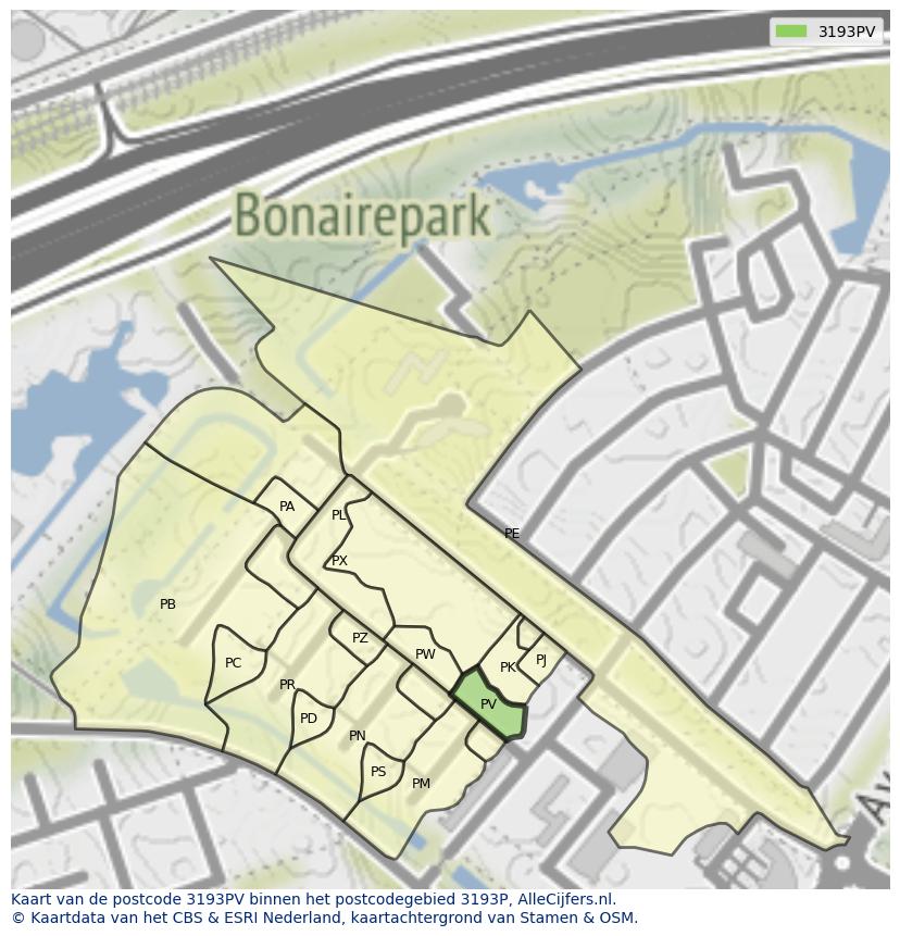 Afbeelding van het postcodegebied 3193 PV op de kaart.
