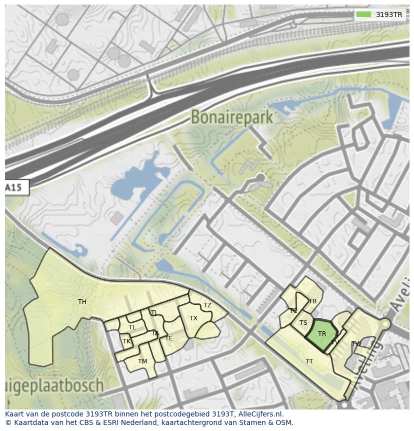 Afbeelding van het postcodegebied 3193 TR op de kaart.