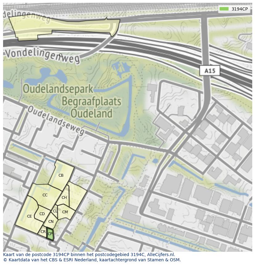 Afbeelding van het postcodegebied 3194 CP op de kaart.