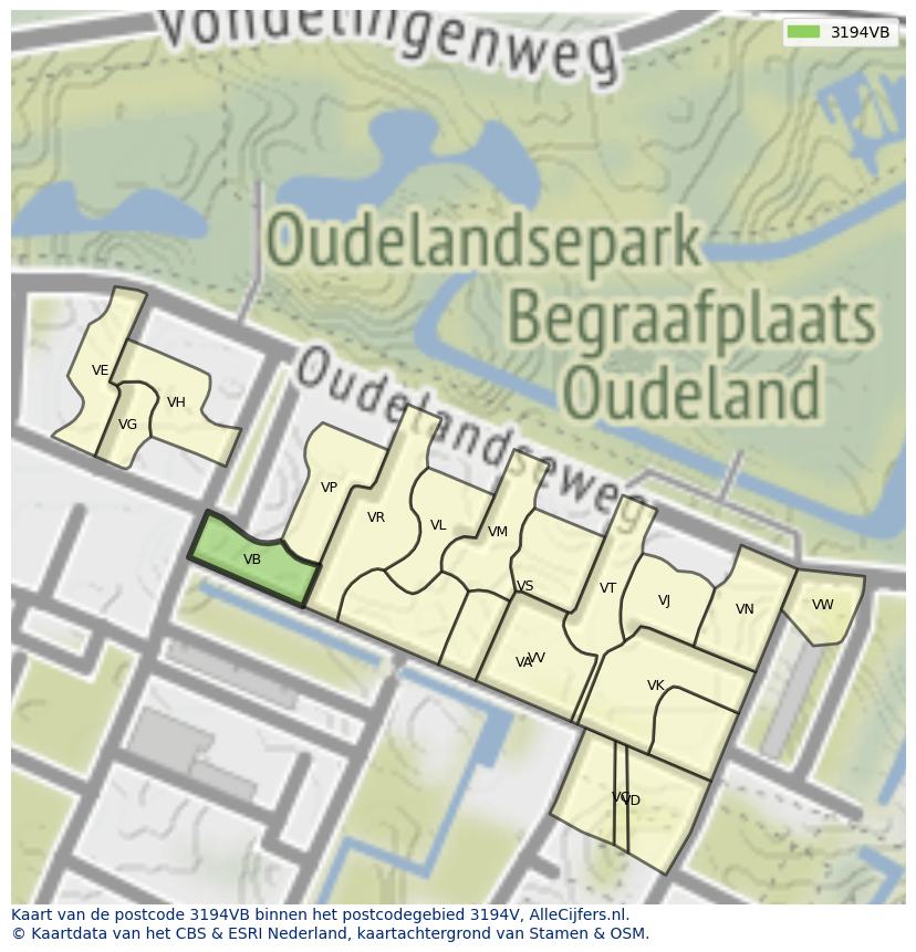 Afbeelding van het postcodegebied 3194 VB op de kaart.
