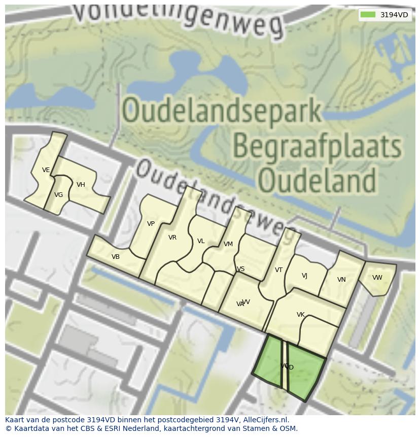 Afbeelding van het postcodegebied 3194 VD op de kaart.