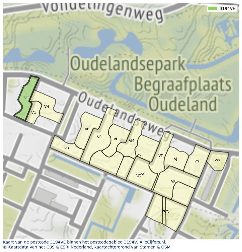 Afbeelding van het postcodegebied 3194 VE op de kaart.