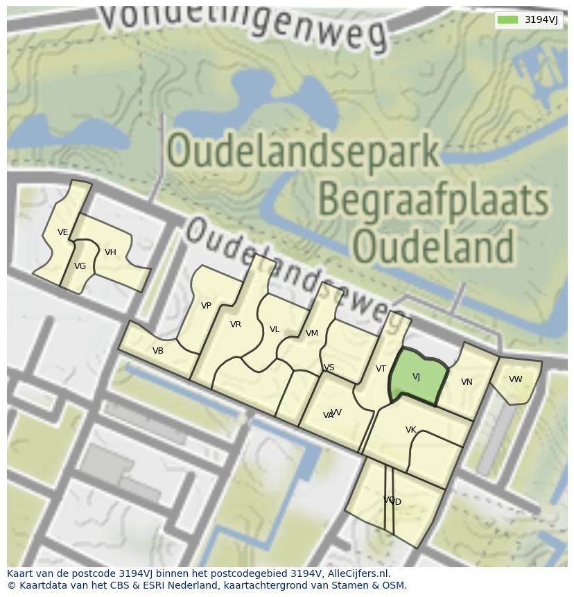 Afbeelding van het postcodegebied 3194 VJ op de kaart.