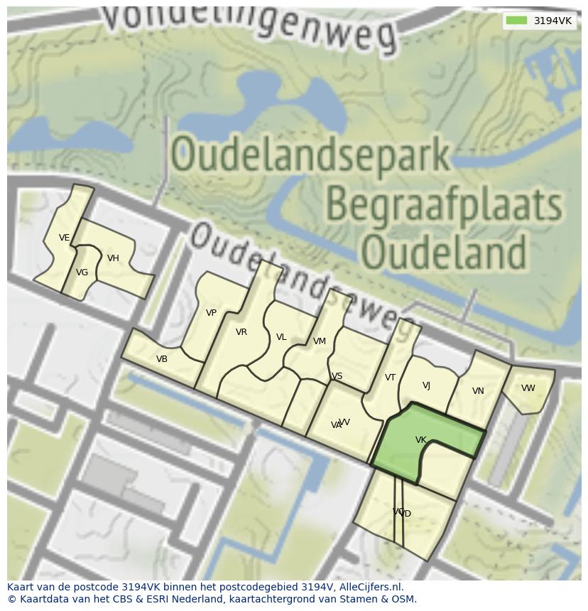 Afbeelding van het postcodegebied 3194 VK op de kaart.