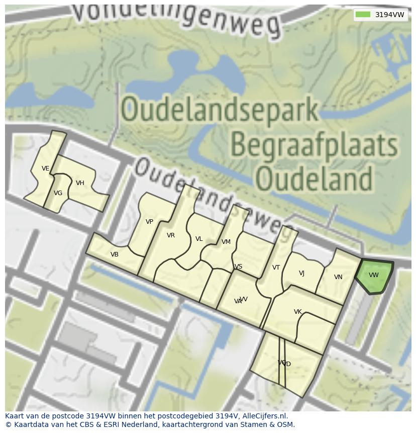 Afbeelding van het postcodegebied 3194 VW op de kaart.