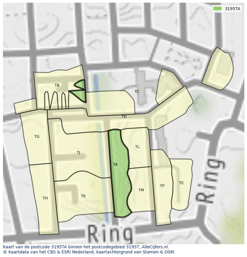 Afbeelding van het postcodegebied 3195 TA op de kaart.