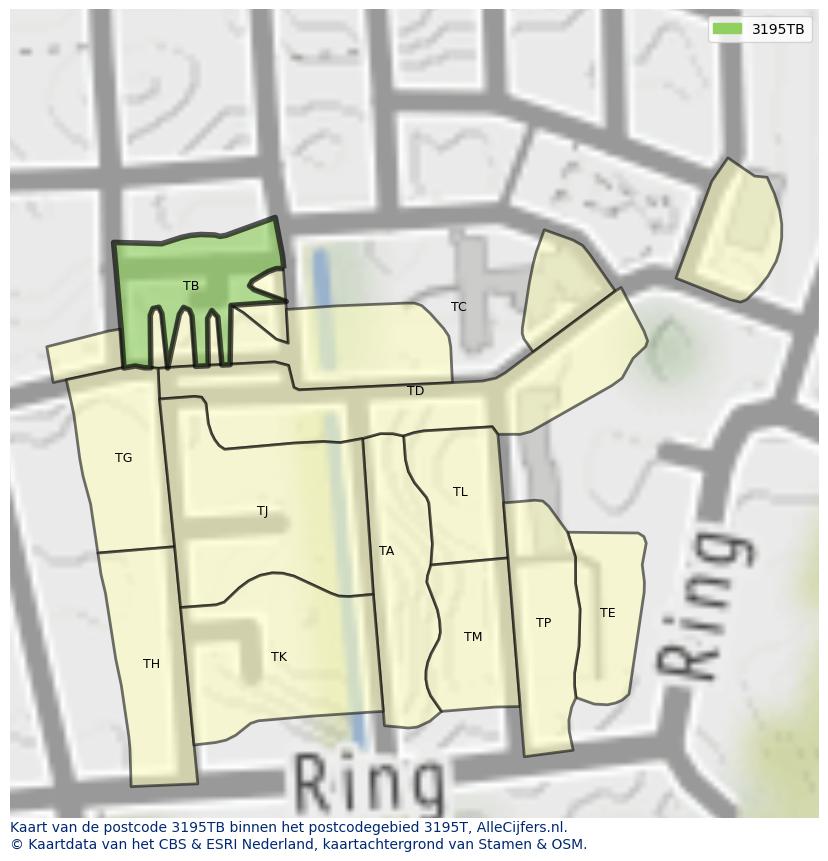 Afbeelding van het postcodegebied 3195 TB op de kaart.