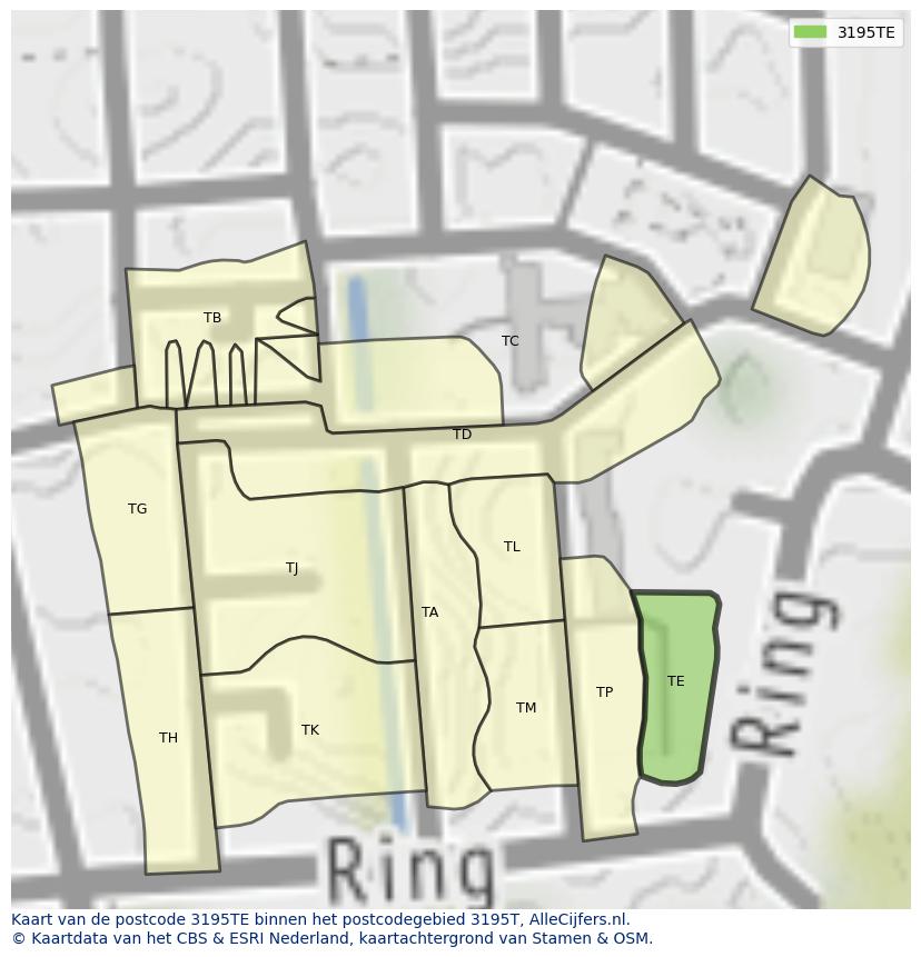 Afbeelding van het postcodegebied 3195 TE op de kaart.