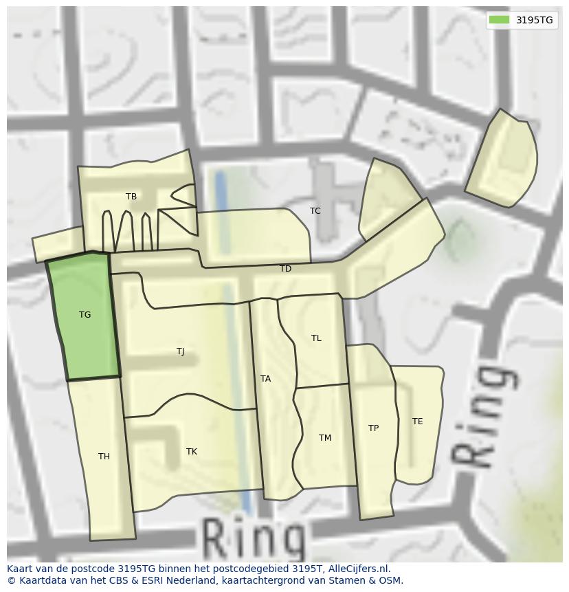 Afbeelding van het postcodegebied 3195 TG op de kaart.