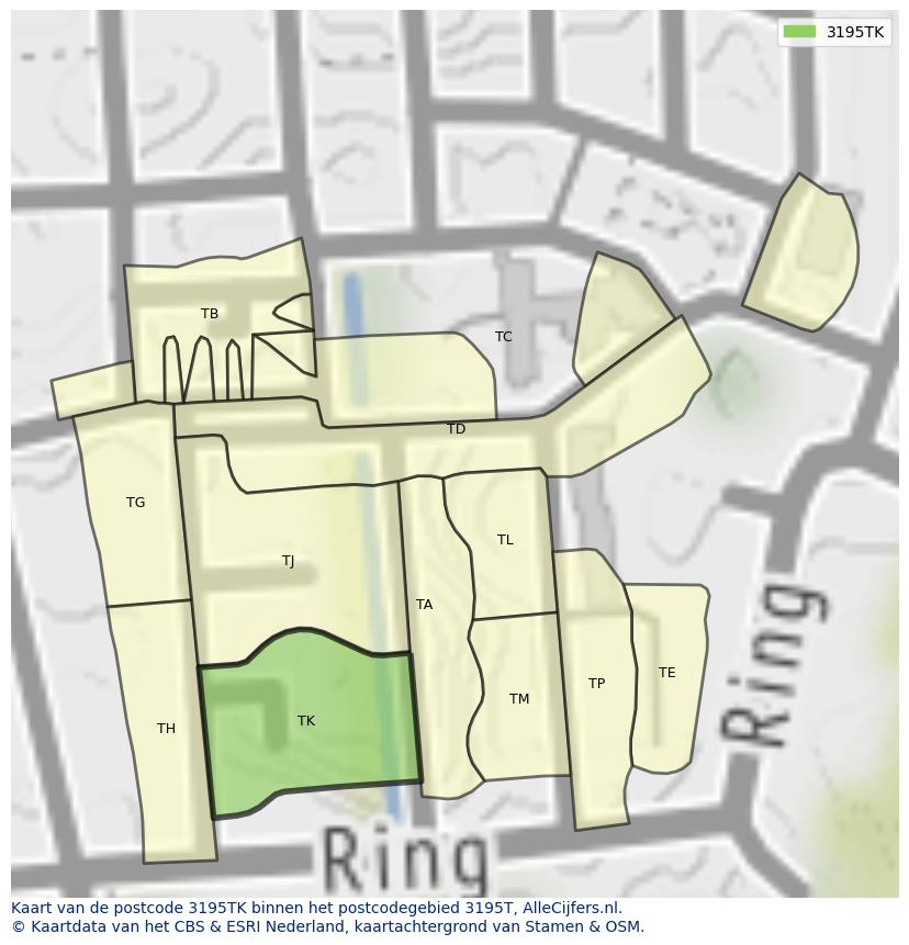 Afbeelding van het postcodegebied 3195 TK op de kaart.
