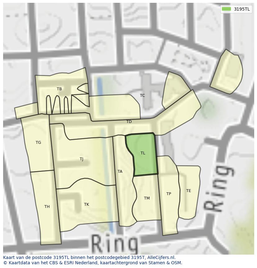 Afbeelding van het postcodegebied 3195 TL op de kaart.