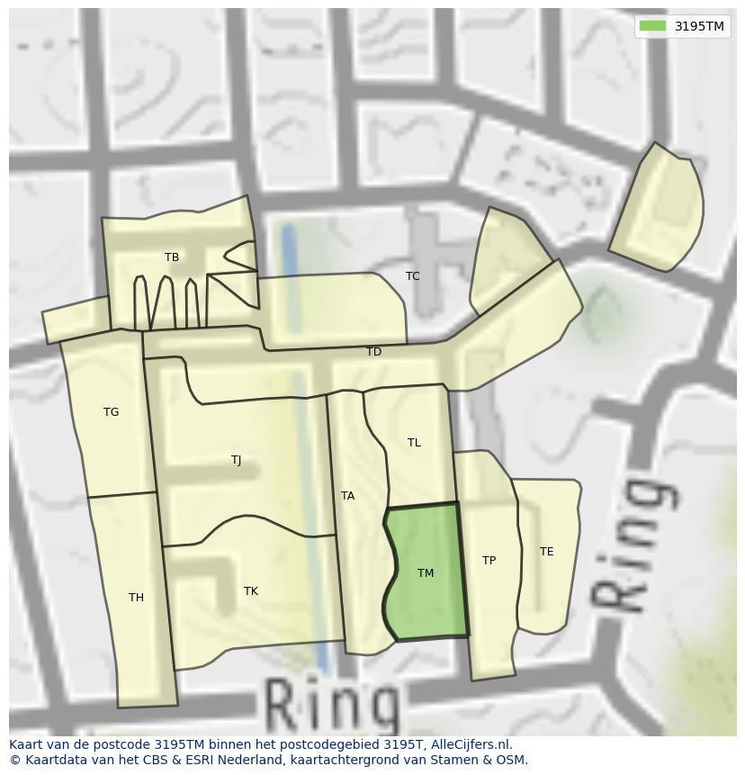 Afbeelding van het postcodegebied 3195 TM op de kaart.