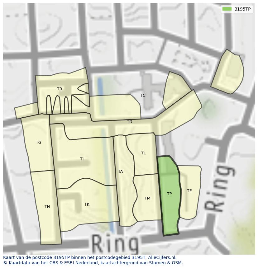 Afbeelding van het postcodegebied 3195 TP op de kaart.