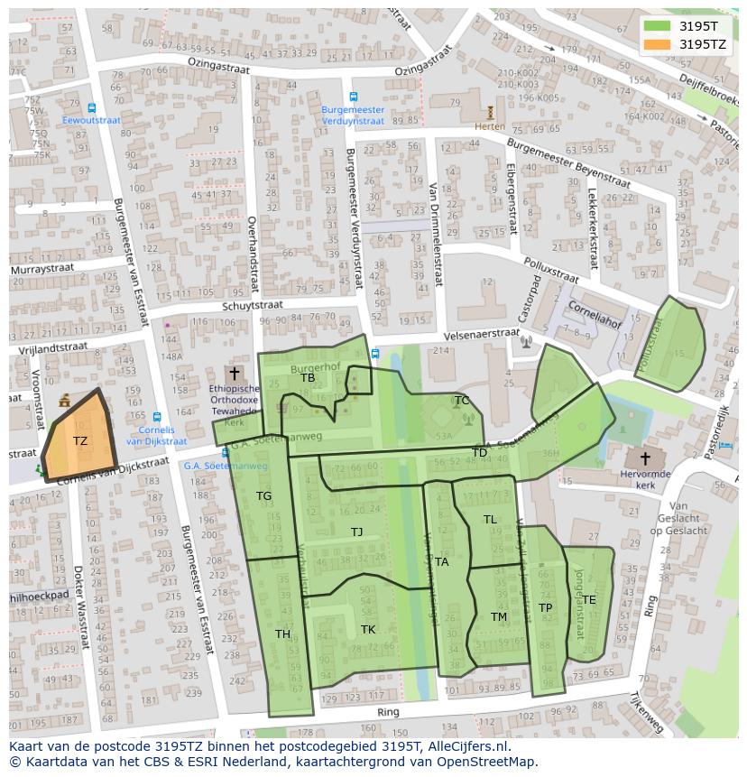 Afbeelding van het postcodegebied 3195 TZ op de kaart.