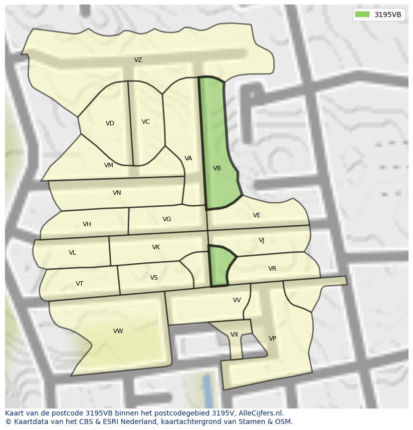 Afbeelding van het postcodegebied 3195 VB op de kaart.