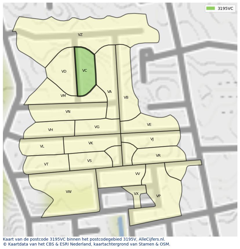 Afbeelding van het postcodegebied 3195 VC op de kaart.