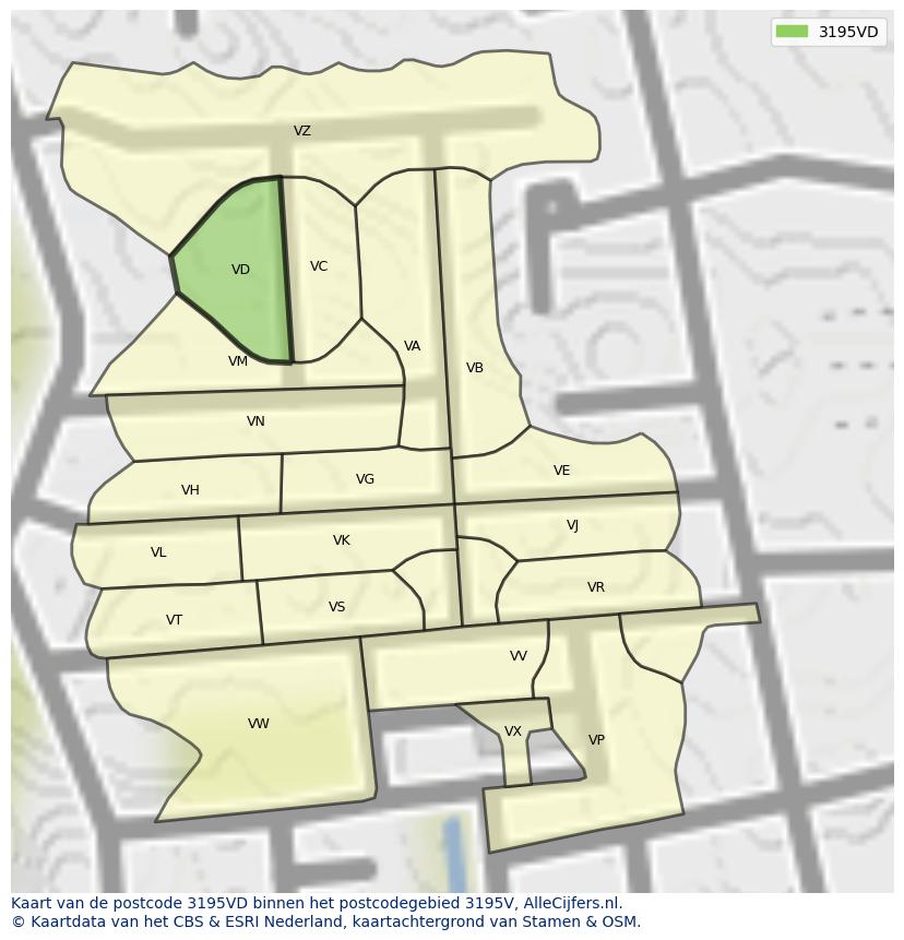 Afbeelding van het postcodegebied 3195 VD op de kaart.