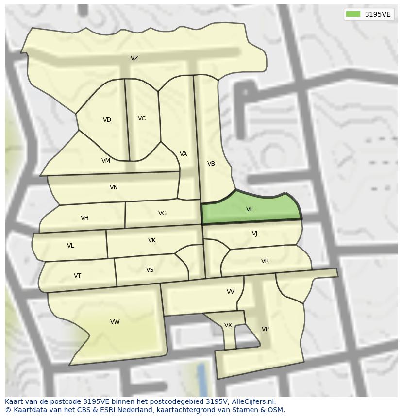 Afbeelding van het postcodegebied 3195 VE op de kaart.