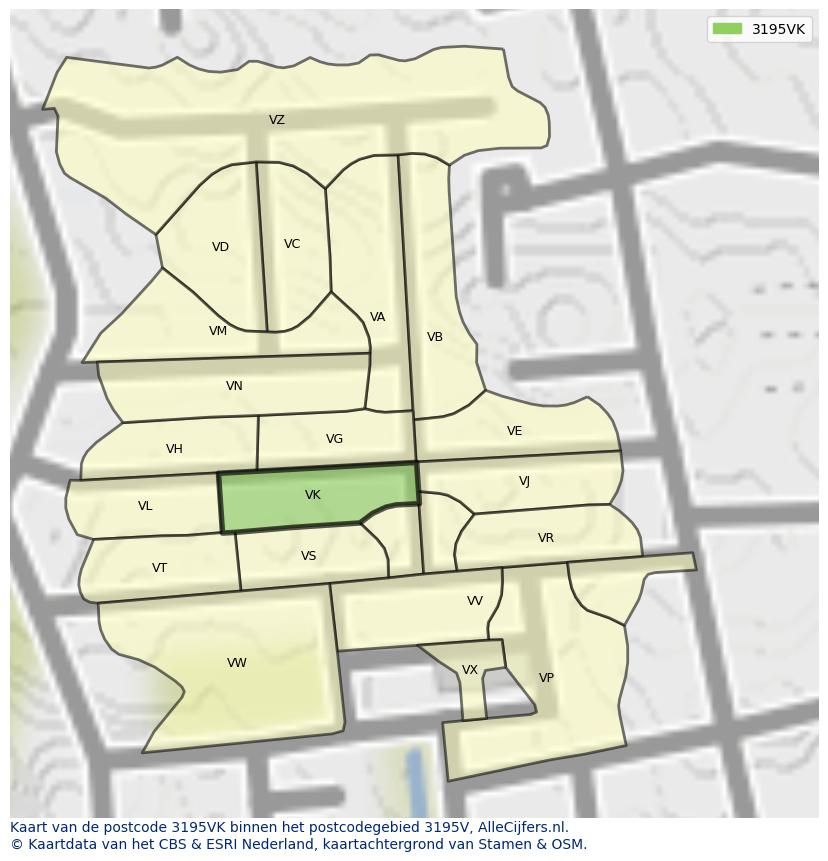 Afbeelding van het postcodegebied 3195 VK op de kaart.