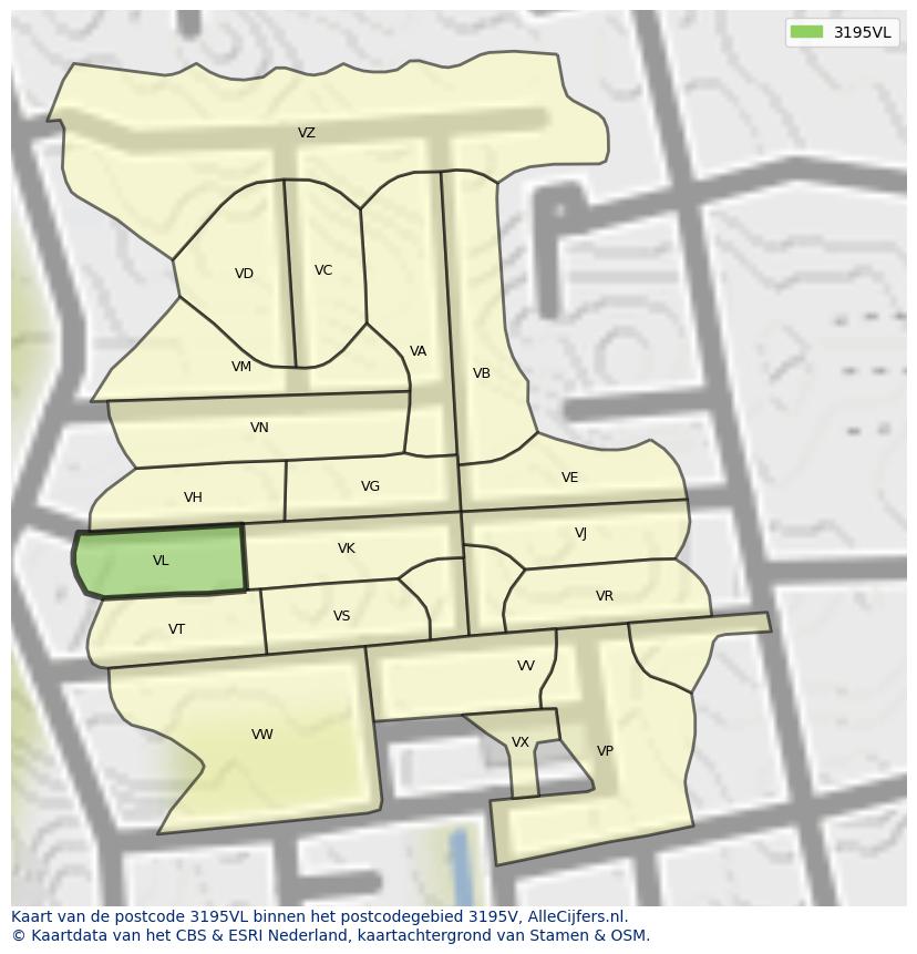 Afbeelding van het postcodegebied 3195 VL op de kaart.
