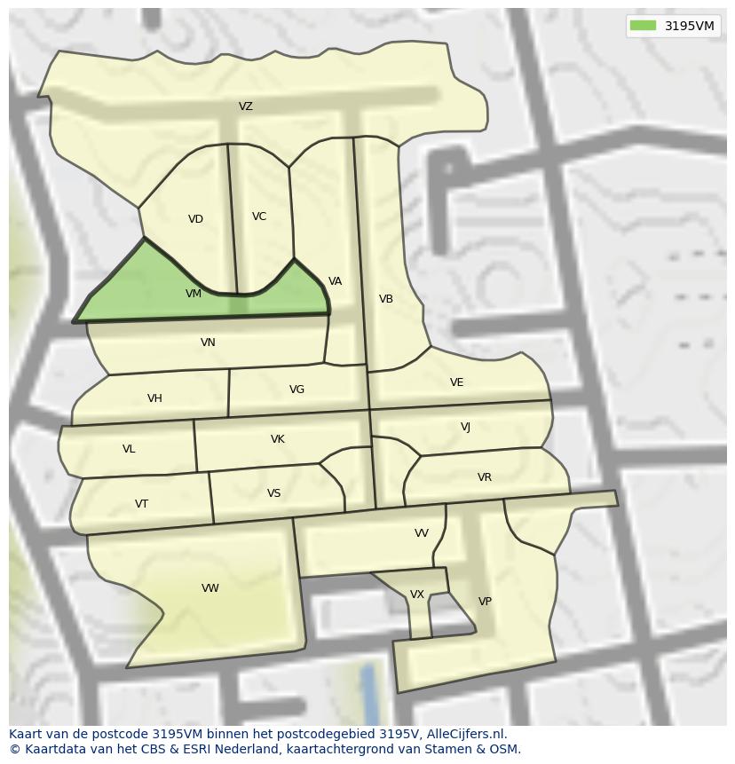 Afbeelding van het postcodegebied 3195 VM op de kaart.