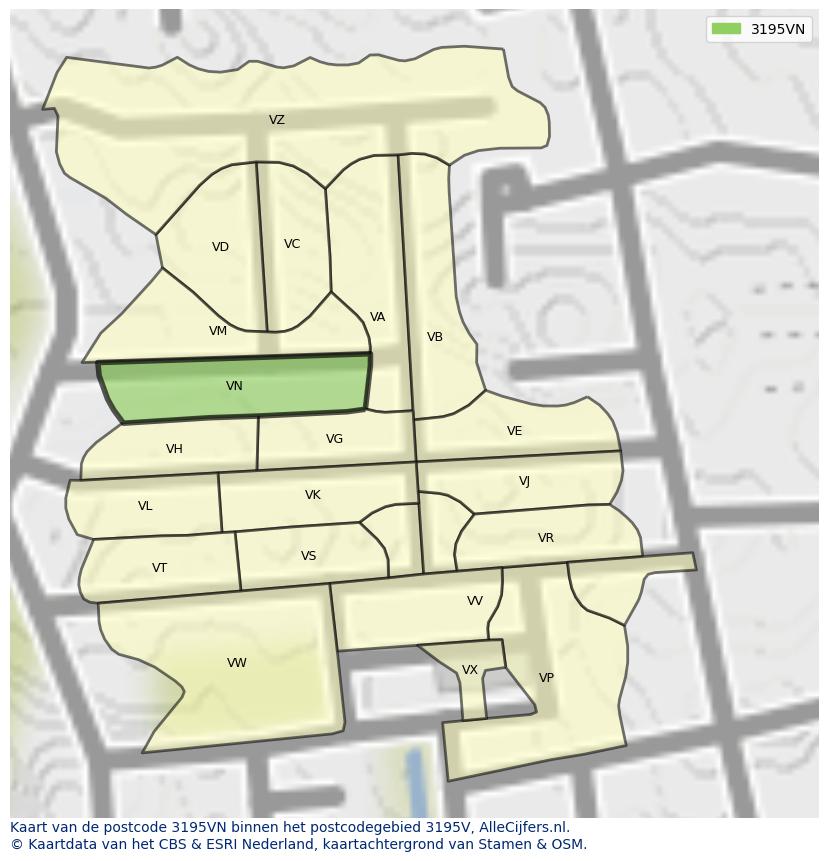 Afbeelding van het postcodegebied 3195 VN op de kaart.