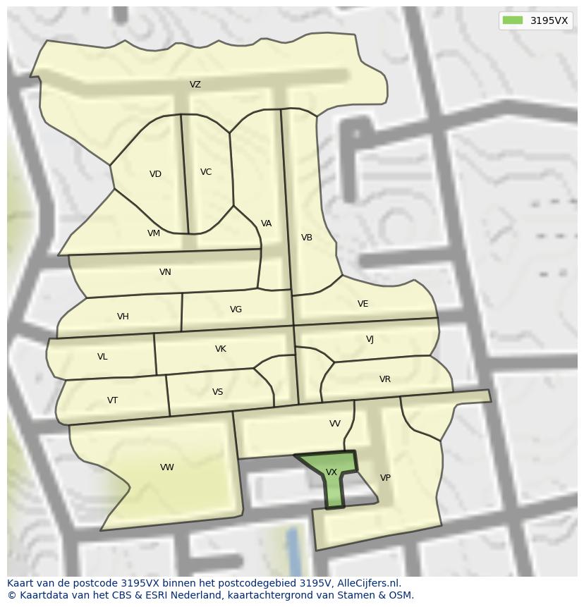 Afbeelding van het postcodegebied 3195 VX op de kaart.