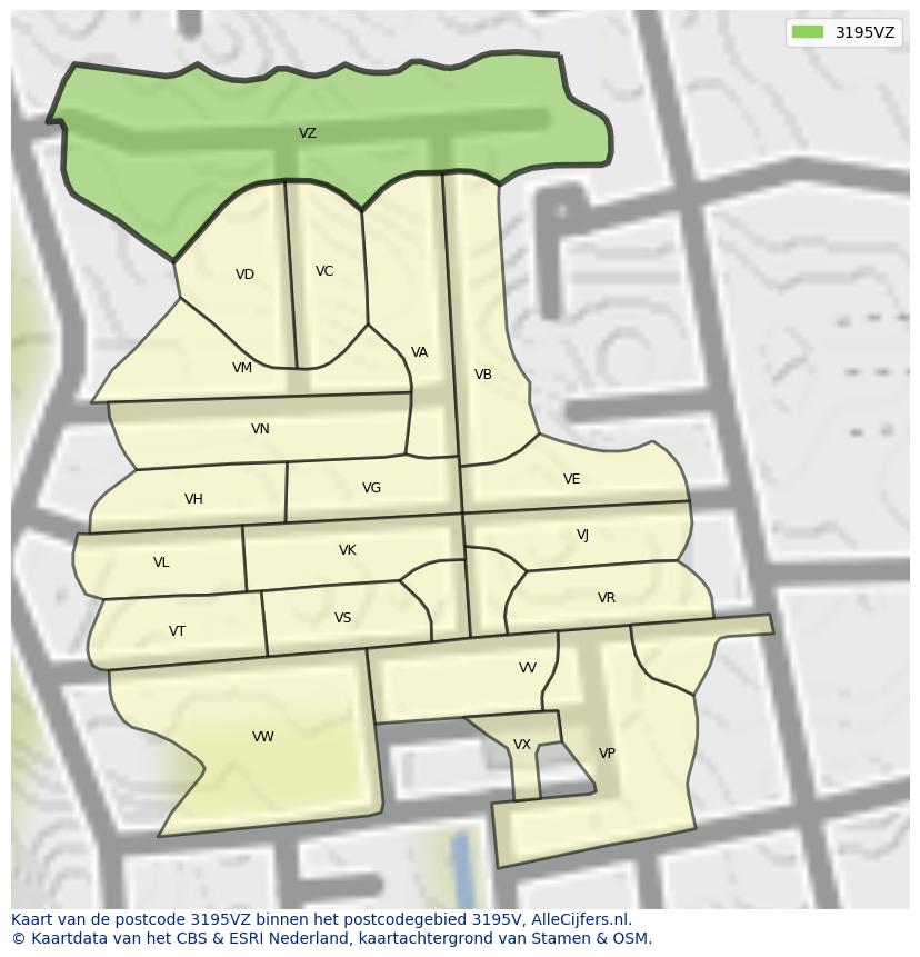 Afbeelding van het postcodegebied 3195 VZ op de kaart.