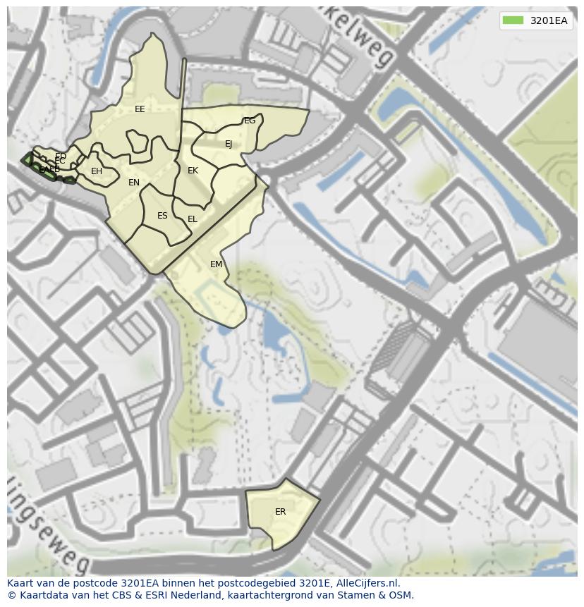 Afbeelding van het postcodegebied 3201 EA op de kaart.