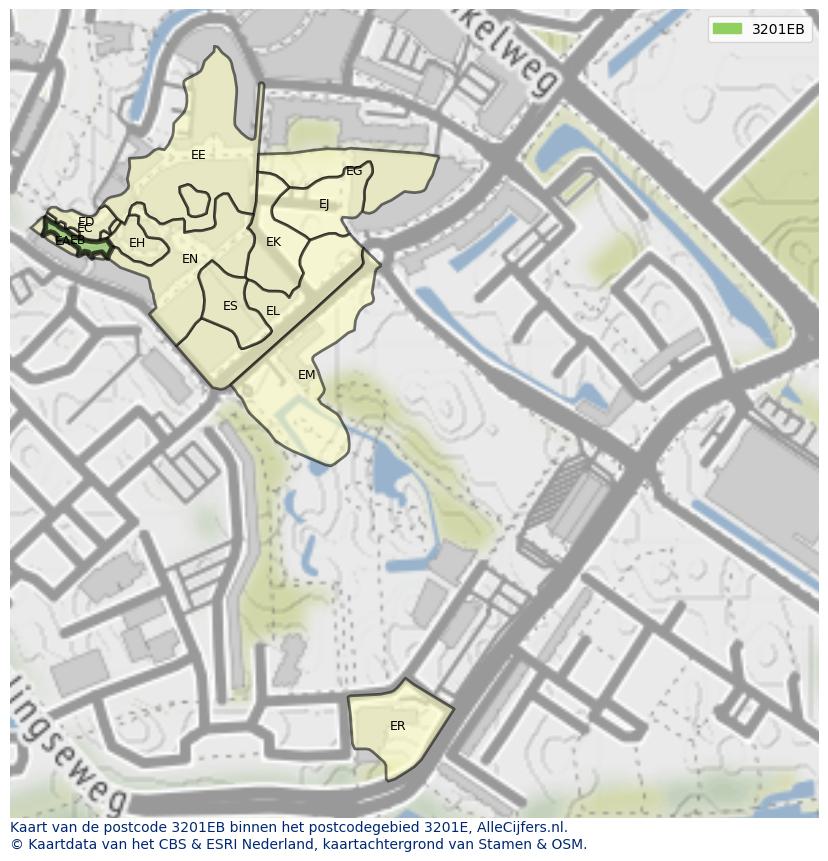 Afbeelding van het postcodegebied 3201 EB op de kaart.