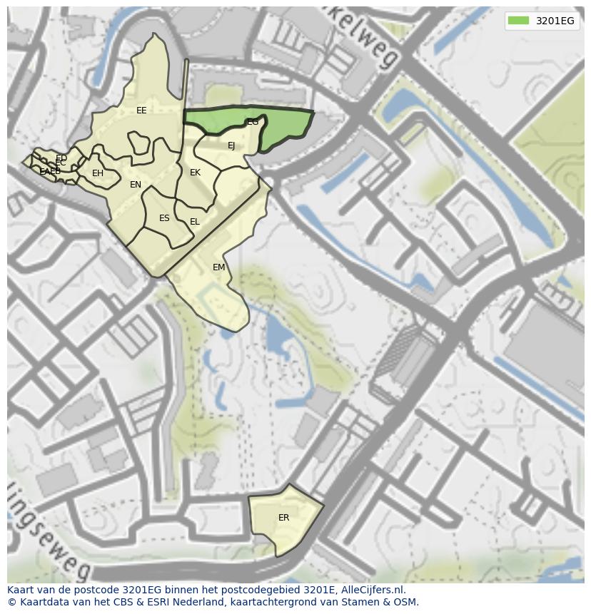 Afbeelding van het postcodegebied 3201 EG op de kaart.