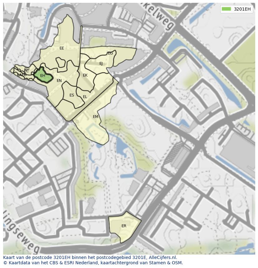 Afbeelding van het postcodegebied 3201 EH op de kaart.