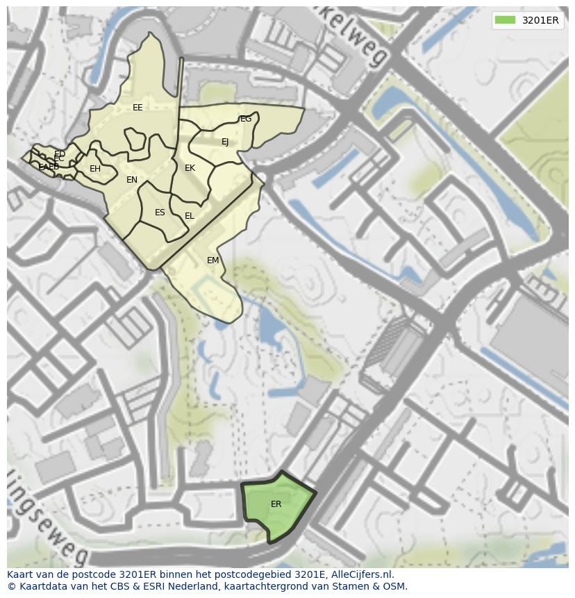 Afbeelding van het postcodegebied 3201 ER op de kaart.