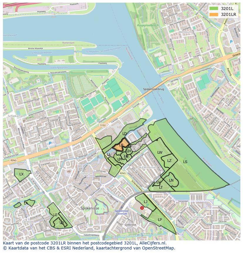 Afbeelding van het postcodegebied 3201 LR op de kaart.