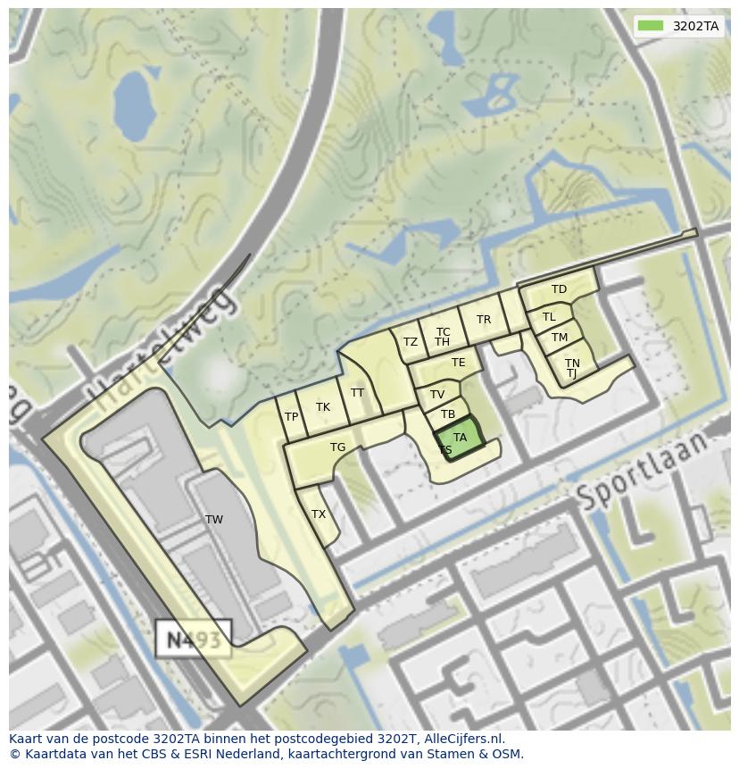 Afbeelding van het postcodegebied 3202 TA op de kaart.
