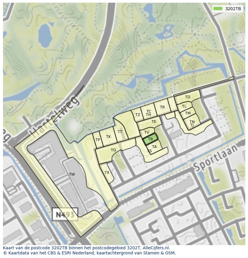 Afbeelding van het postcodegebied 3202 TB op de kaart.