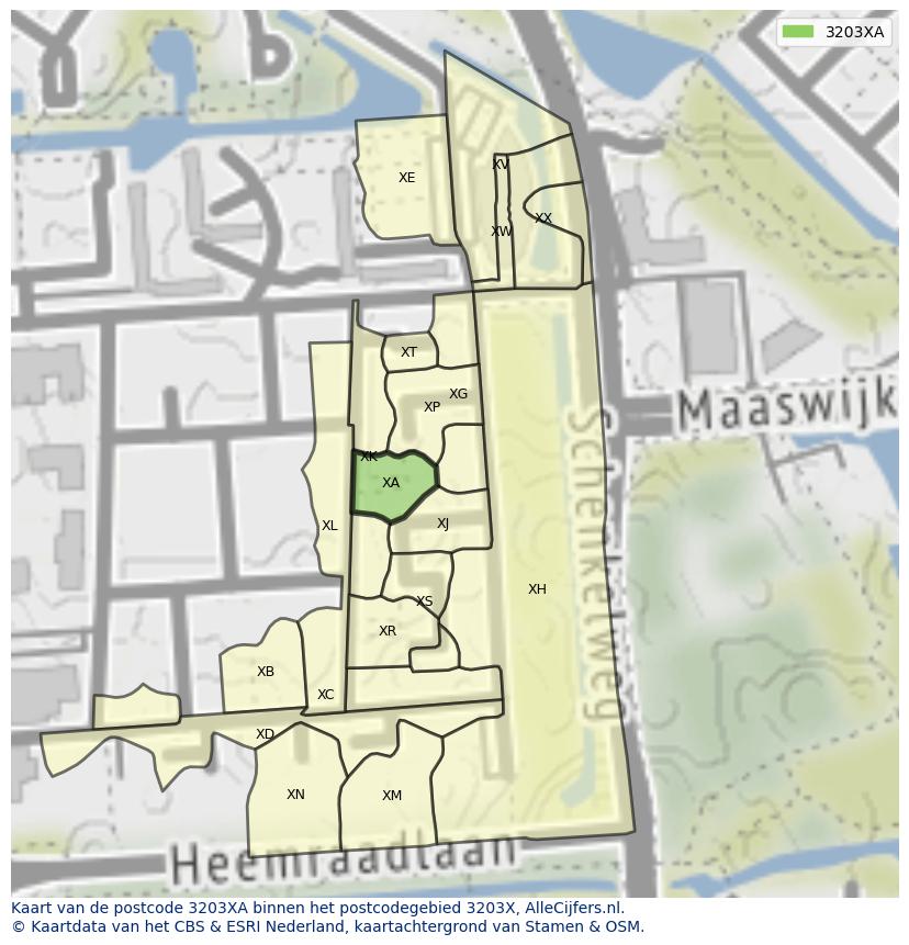 Afbeelding van het postcodegebied 3203 XA op de kaart.