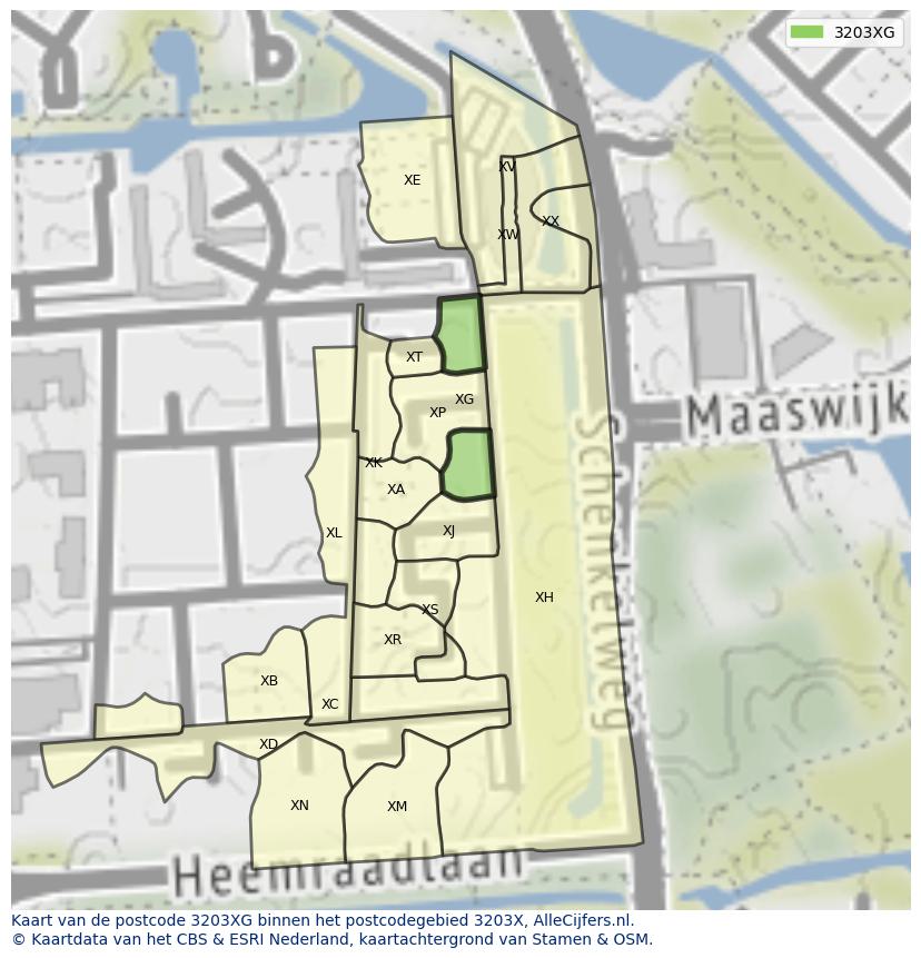 Afbeelding van het postcodegebied 3203 XG op de kaart.