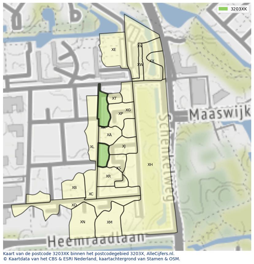 Afbeelding van het postcodegebied 3203 XK op de kaart.