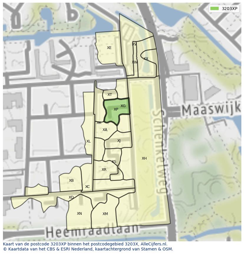 Afbeelding van het postcodegebied 3203 XP op de kaart.