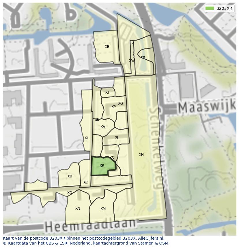 Afbeelding van het postcodegebied 3203 XR op de kaart.