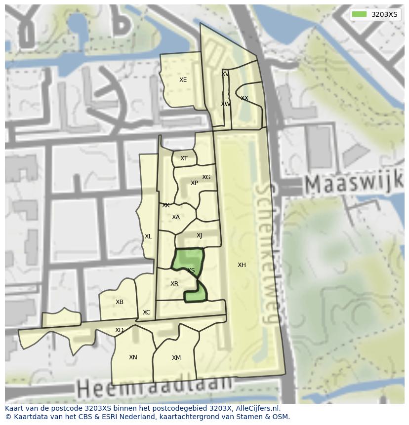 Afbeelding van het postcodegebied 3203 XS op de kaart.